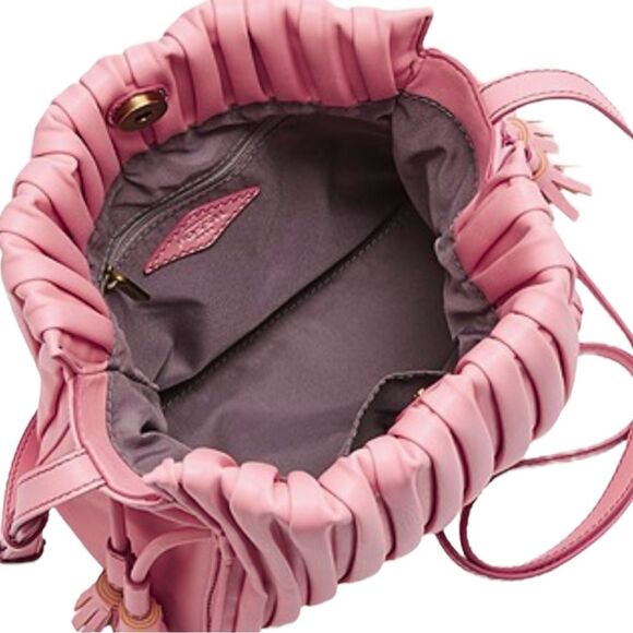 Fossil Rayna Pleated Drawstring Crossbody Bubblegum Pink - Picture 2 of 5